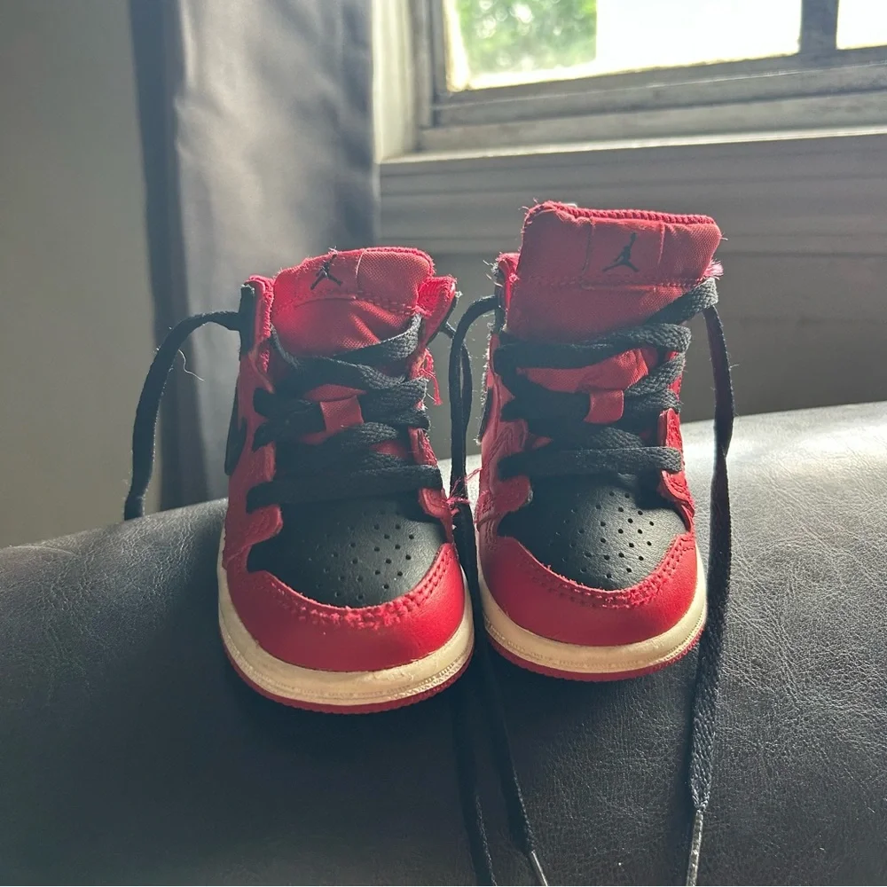 Jordan Kids Red and Black High-Top Sneakers